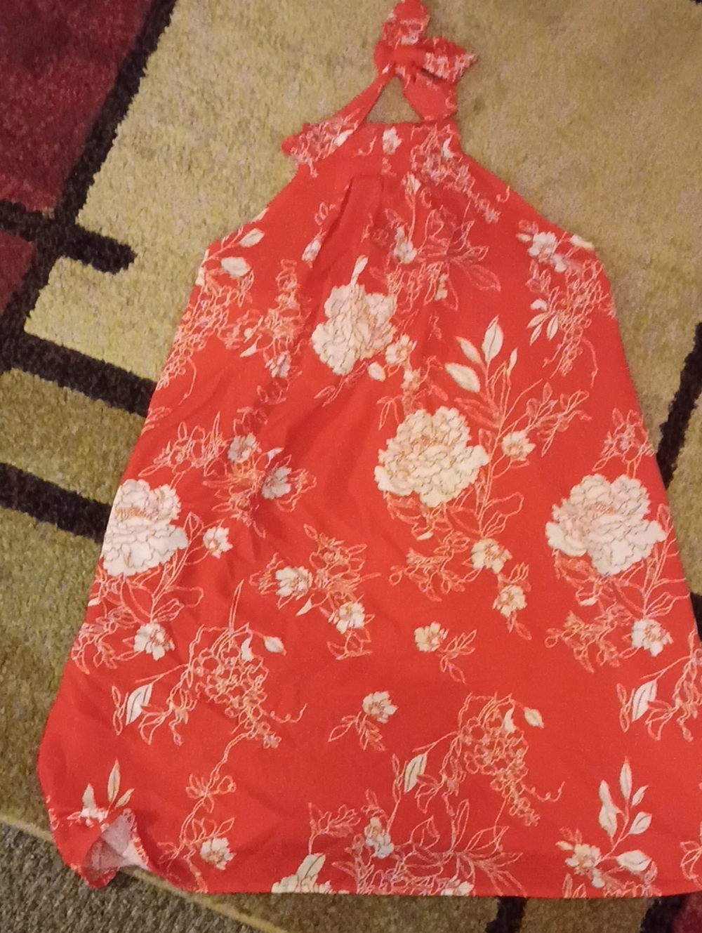Women's Bright Orange Floral Halter Dress Size Medium